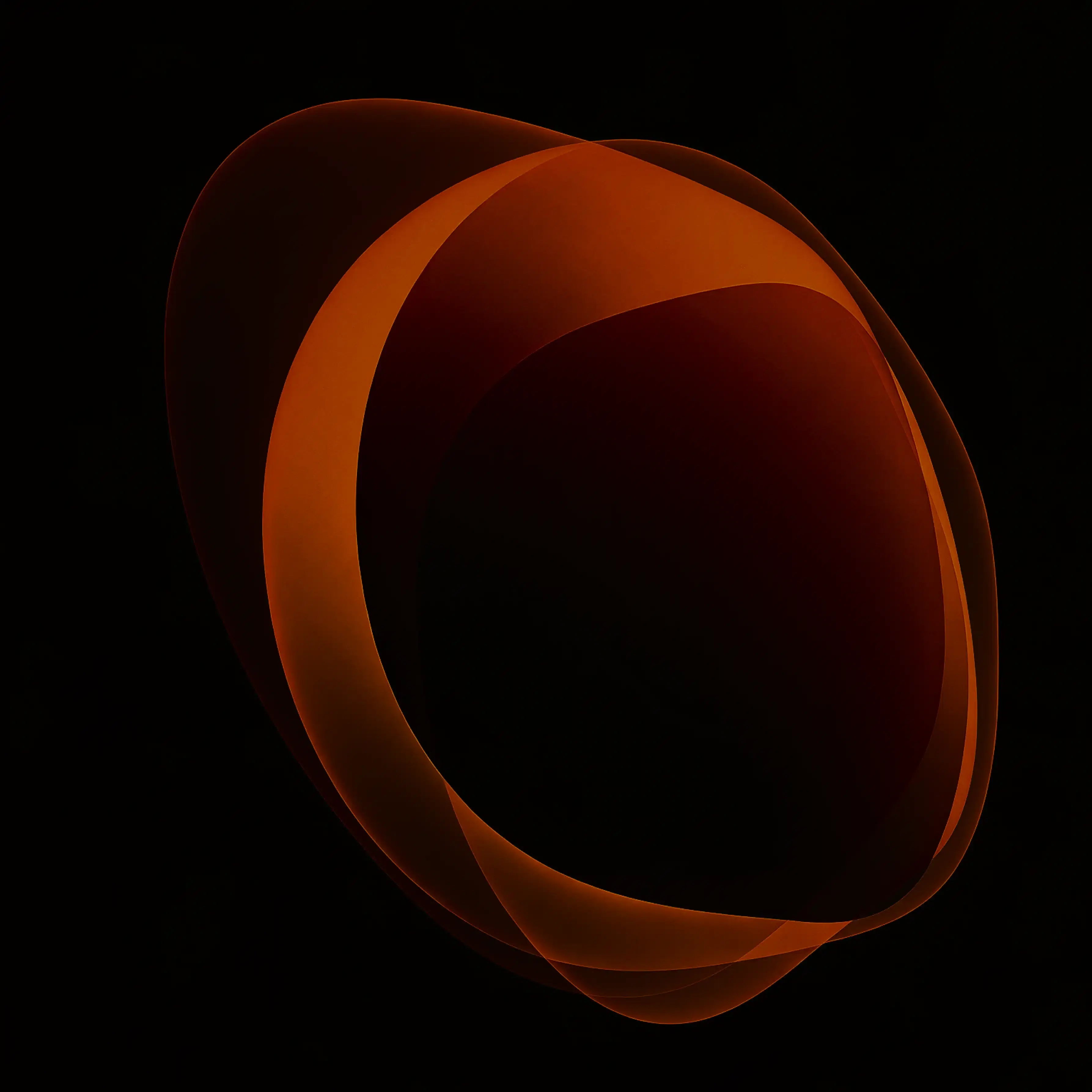 Interlocking ember rings turning in the dark