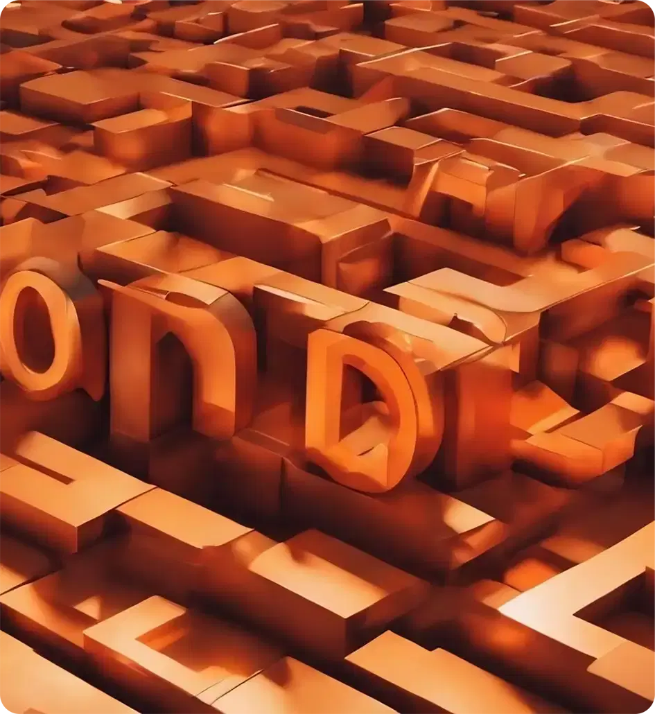 A maze of raised copper letters