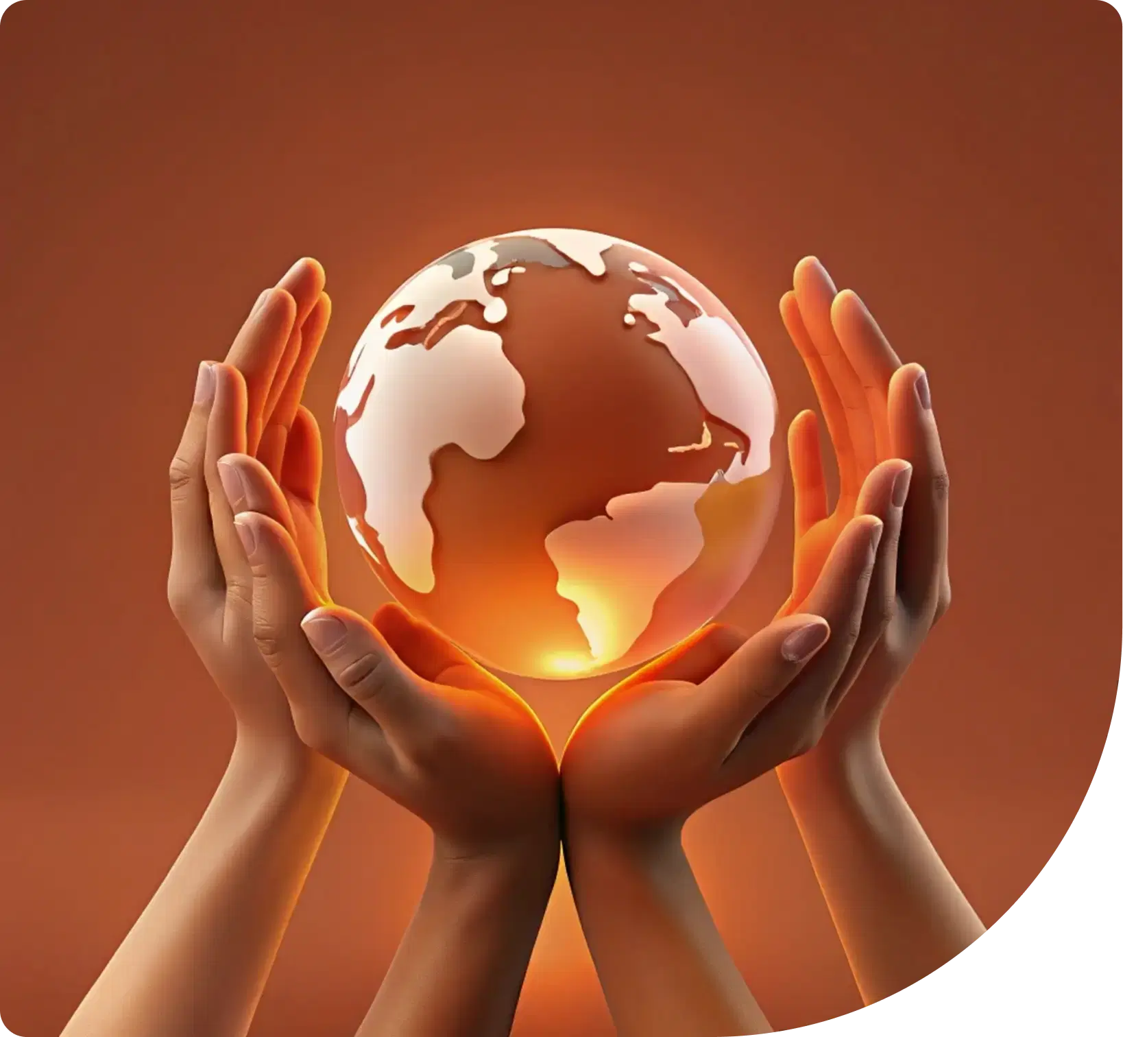 Two hands cupped around a glass globe
