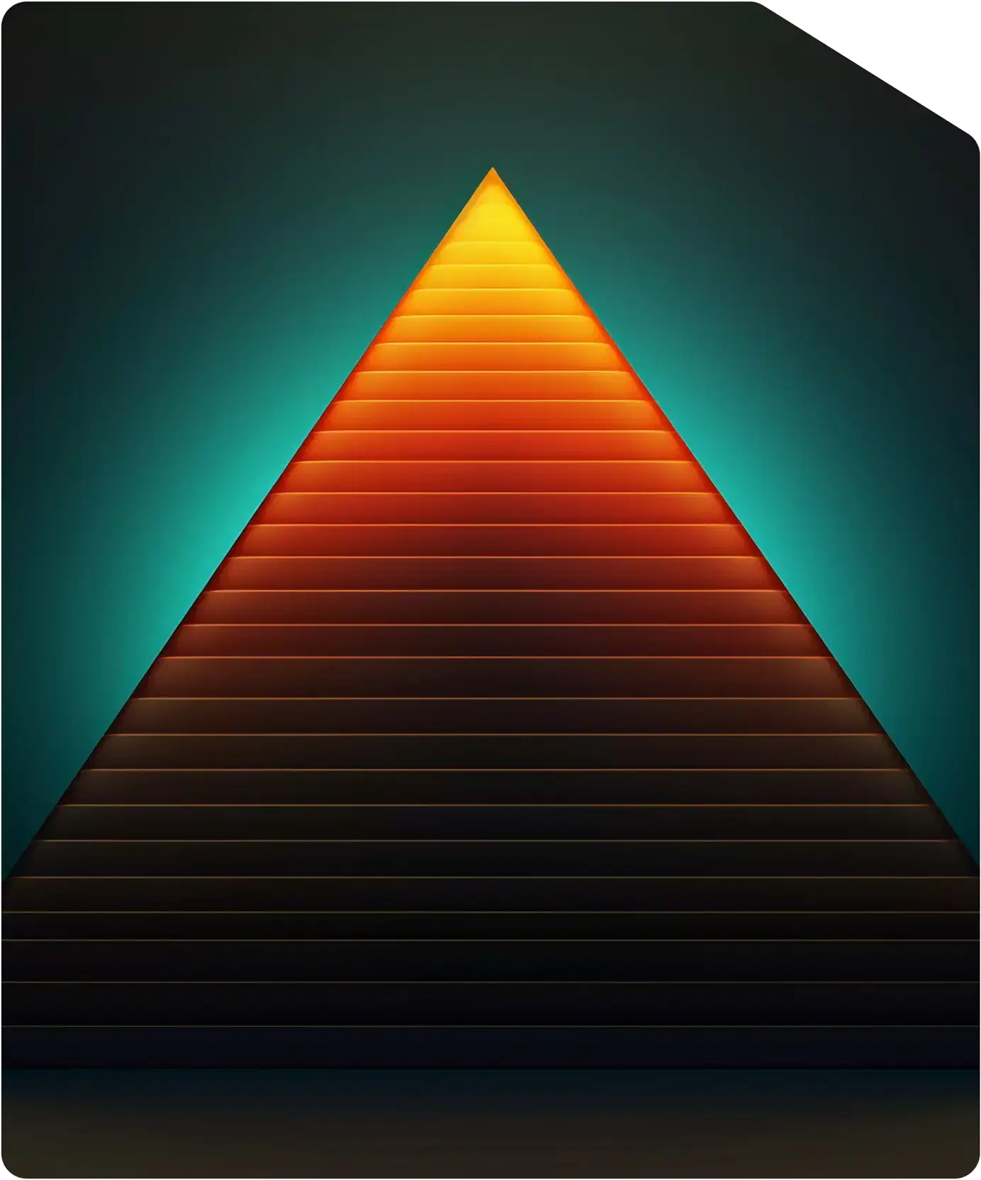 A stepped pyramid lit from the apex