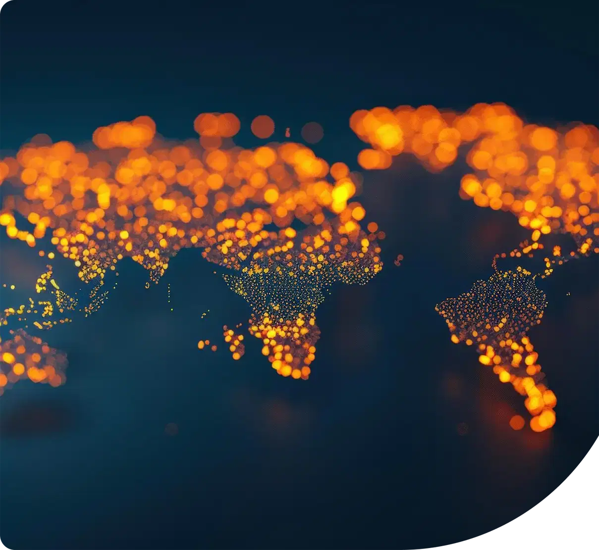 A world map drawn in points of orange light