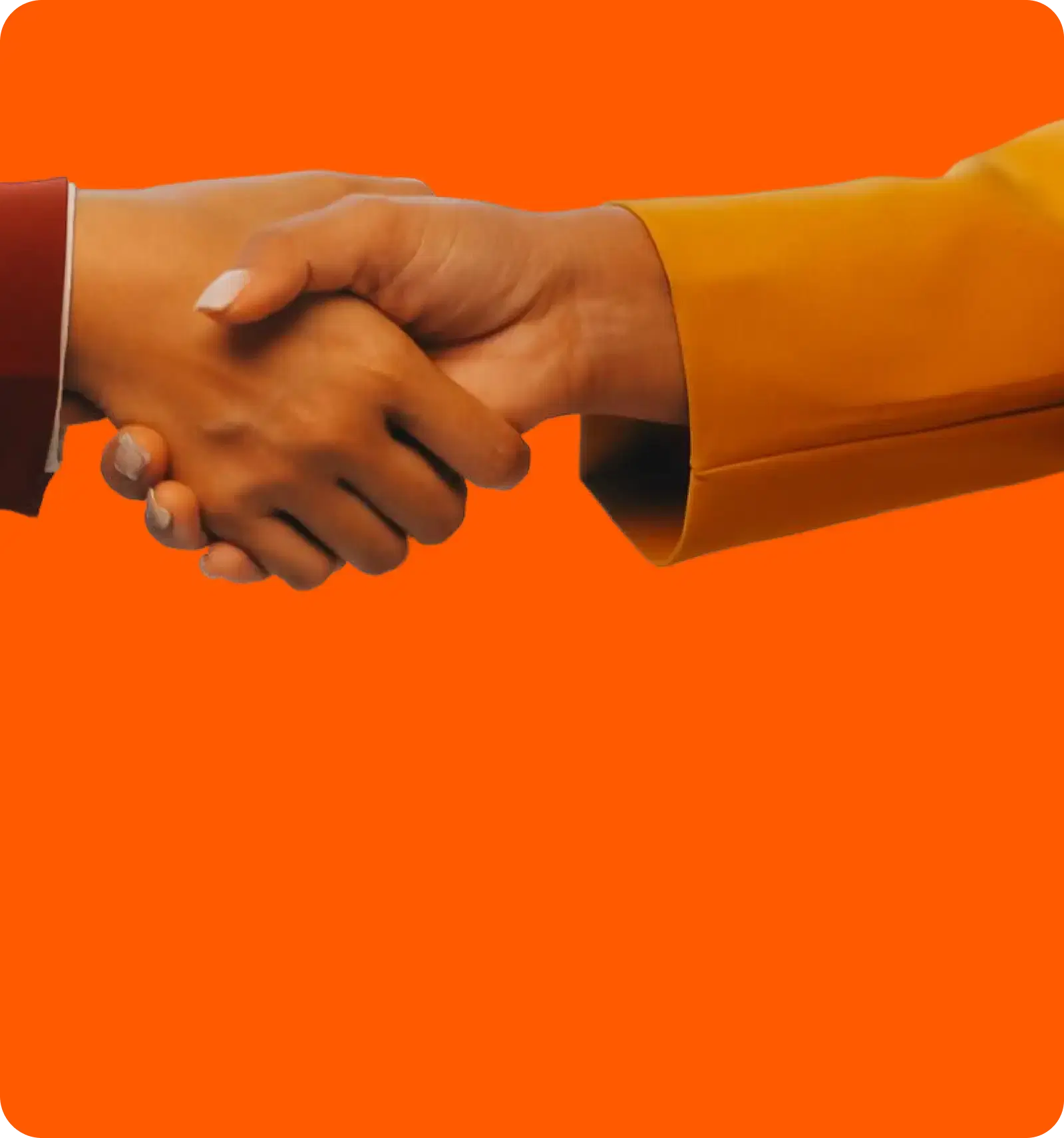 Two hands shaking over an orange ground