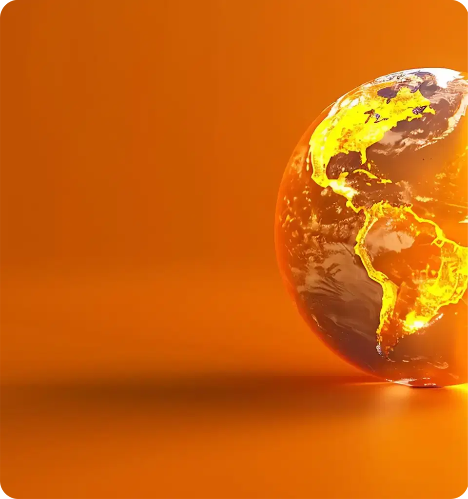 A glowing globe resting on an orange ground