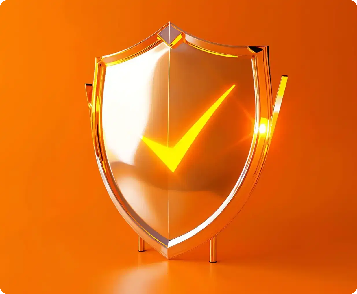 A glass shield on an orange ground, cleared by a single check