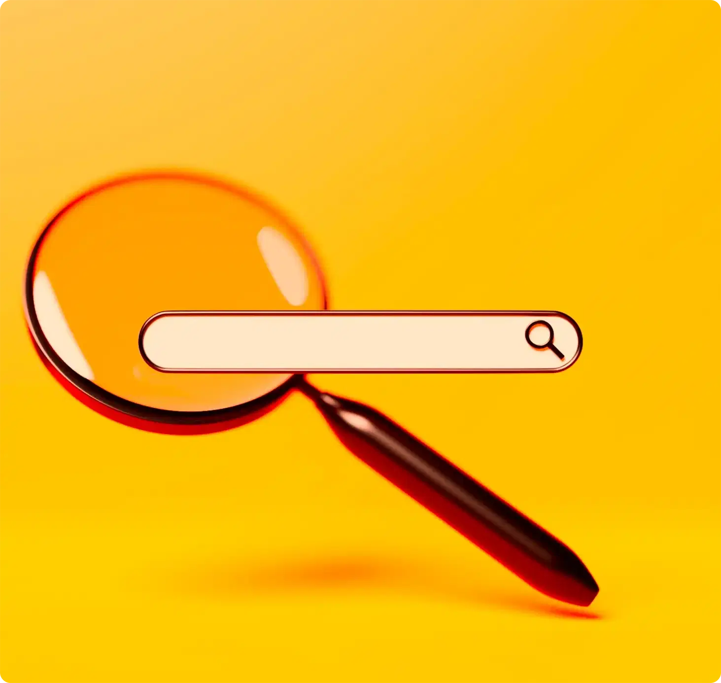 A magnifying glass resting across an empty search bar