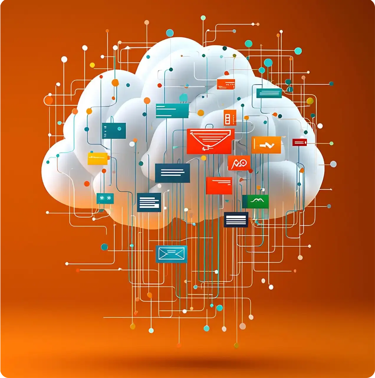 A cloud of screening checks wired together on an orange ground
